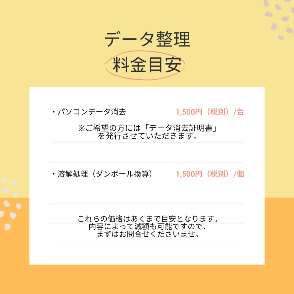 データ整理　料金目安